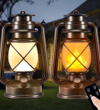 Battery-Powered LED Lanterns Decorative Outdoor & Indoor,2 Pack Bronze Vintage Lanterns with Dancing Flame,Retro Style Lantern Decor for Room Waterproof Remote Control Lanterns Decor for Garden,Porch