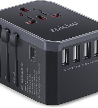 EPICKA Universal Travel Adapter, European Travel Plug Adapter - International Power Adapter Worldwide Charger with USB-C & 4 USB Ports, Travel Essentials for Italy, Japan, Europe, UK (TA-105, Grey)