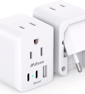 European Travel Plug Adapter, 2 Pack Foldable International Power Plug Adapter with 2 AC Outlets 3 USB Charging Ports(2 USB C), Type C Plug Adapter Travel Essentials