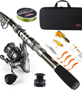 Sougayilang Fishing Rod Reel Combo with Telescopic Fishing Pole Spinning Reel Carrier Bag for Travel Saltwater Freshwater Fishing