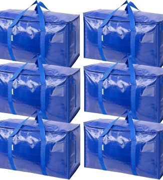 TICONN 6 Pack Extra Large Moving Bags with Zippers & Carrying Handles, Heavy-Duty Storage Tote Moving Boxes for Space Saving