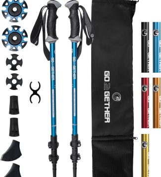 Trekking Hiking Poles Aluminum Hiking Walking Sticks with Quick Adjustable Locks - Comfort Handle - Padded Strap - Snow Baskets Attached-Suitable for Hiking, Walking